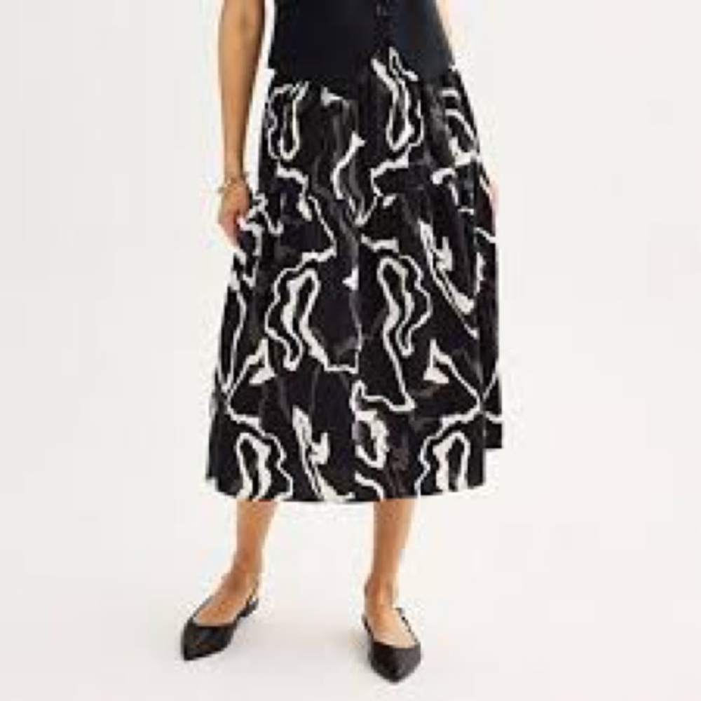 NWT Nine West Smocked Waist Tiered Midi Skirt Sz XXL